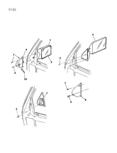 1985 Dodge Caravan Front Door Outside Mirrors Diagram for 4339319