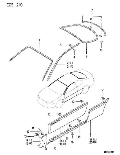 1996 Chrysler Sebring Molding Front Door Diagram for MR186586