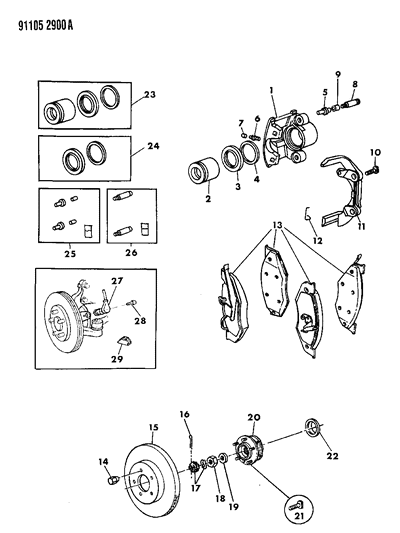 1991 Chrysler LeBaron Brakes, Front With Rear Disc Brakes Diagram