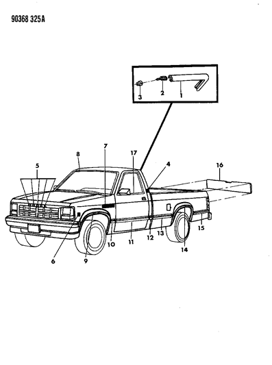 1992 Dodge Dakota Moulding & Ornamentation Diagram