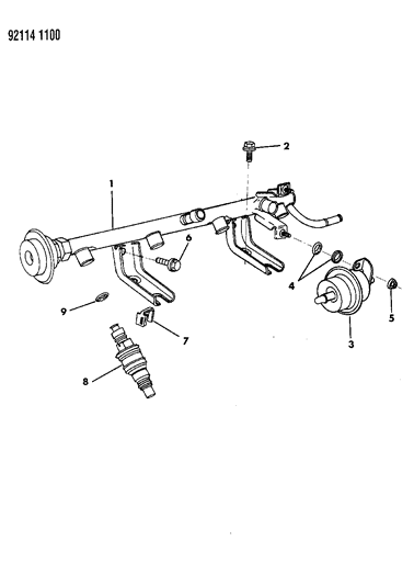 1992 Chrysler LeBaron Fuel Rail & Related Parts Diagram 1