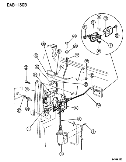 1995 Dodge Ram Van Door, Front Lock & Controls Diagram