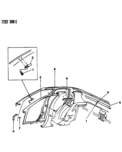 1987 Dodge Shadow Moulding - Garnish Diagram