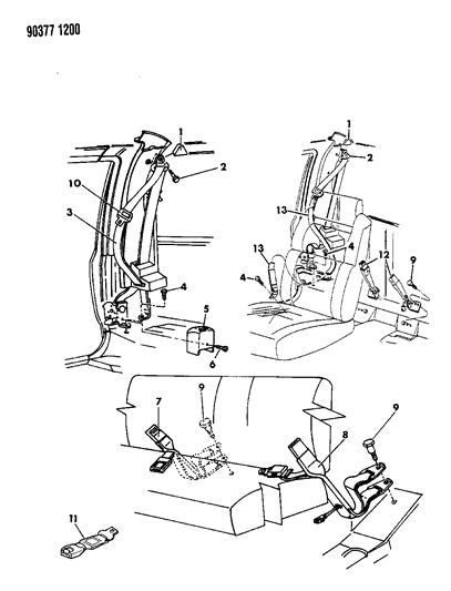 1991 Dodge Dakota Belts - Front Seat Diagram 3