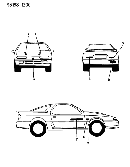 1993 Dodge Daytona Decals & Medallions Diagram