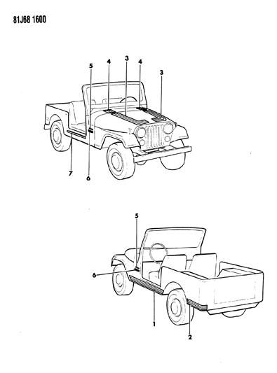 1986 Jeep Wrangler Decals, Exterior Diagram 15