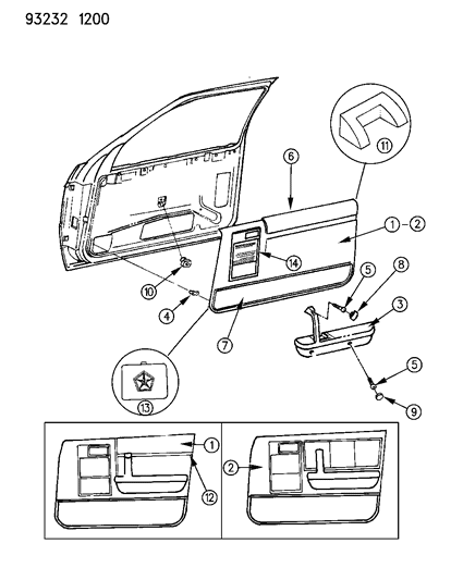 1993 Dodge Shadow Door Trim Panel - Front Diagram