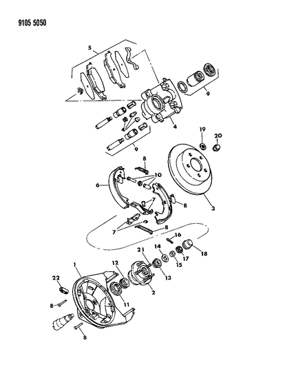 1989 Dodge Shadow Brakes, Rear Disc Diagram 2