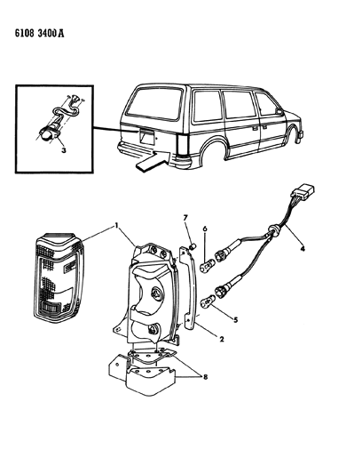 1986 Dodge Caravan Lamps & Wiring - Rear Diagram