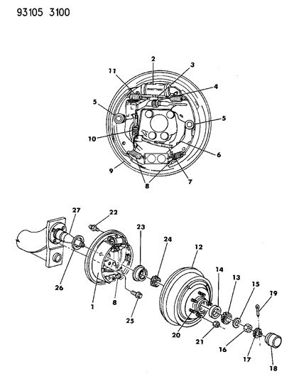 1993 Chrysler LeBaron Sedan Brakes, Rear Drum Diagram