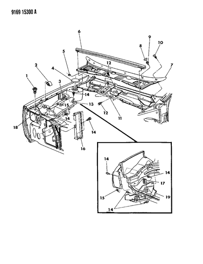 1989 Chrysler New Yorker Cowl Screen & Engine Shield Diagram