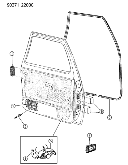 1991 Dodge D250 Door, Front Weatherstrip Exhauster Bezels & Speaker Diagram