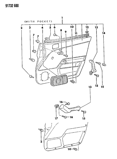 1991 Dodge Colt Door Trim Panel And Armrest - Front Diagram