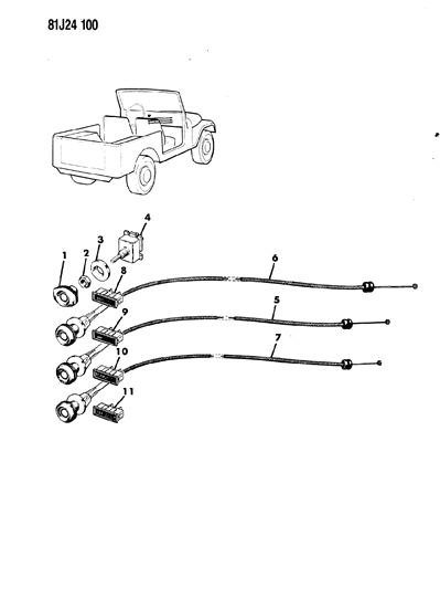 1985 Jeep Wrangler Cable Control Diagram for J5463656
