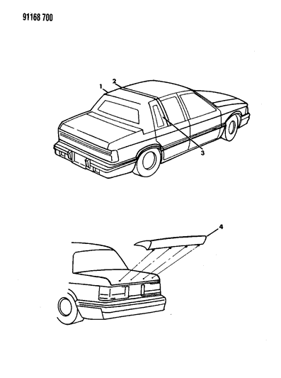 1991 Dodge Spirit Vinyl Roof Trim & Deck Lid Spoiler Diagram