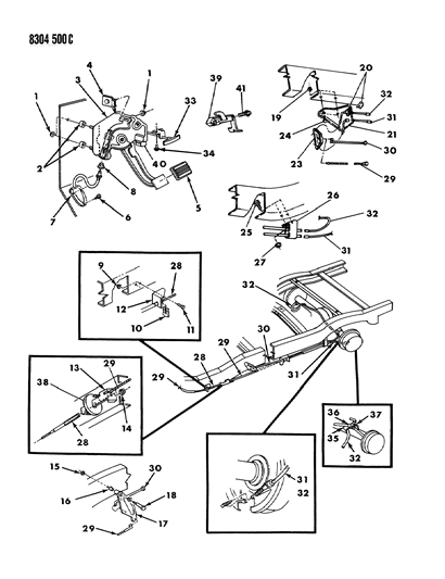 1989 Dodge D350 Lever & Cables, Parking Brake Diagram 1