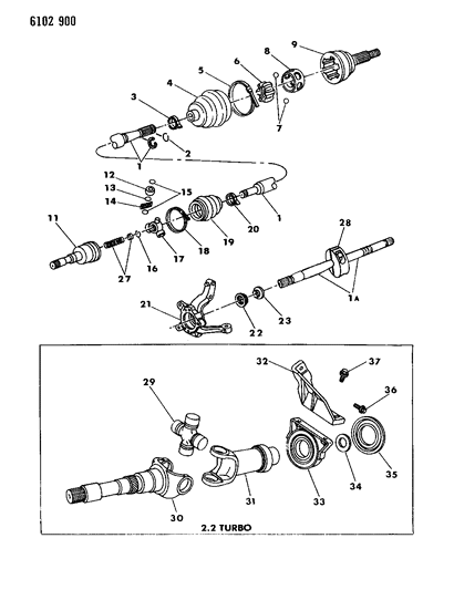 1986 Dodge 600 Drive Shaft, Right Diagram for R2073602