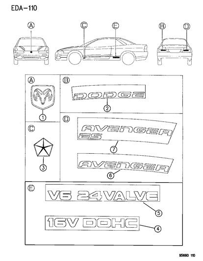 1996 Dodge Avenger Medallion Diagram for MR733126