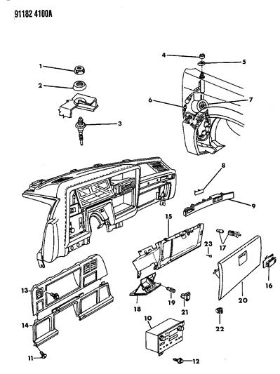 1991 Chrysler New Yorker Instrument Panel Glove Box, Radio & Antenna Diagram