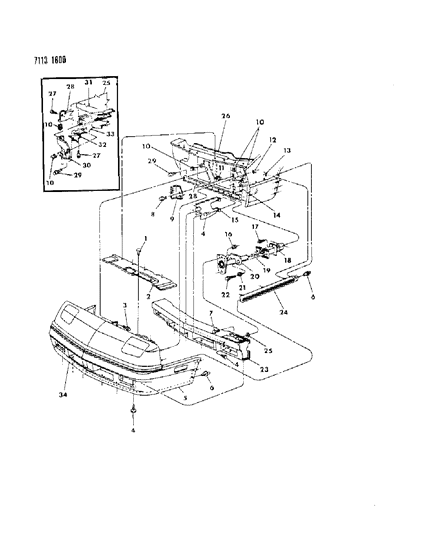 1987 Dodge Daytona Fascia, Bumper Front Diagram