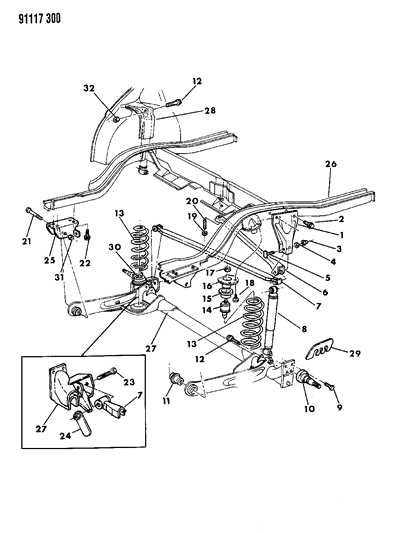 1991 Chrysler LeBaron Suspension - Rear Diagram