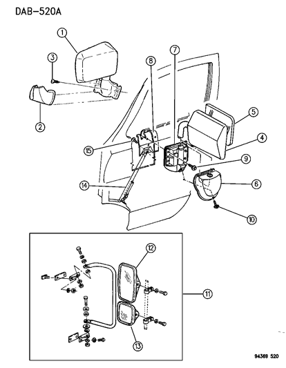 1995 Dodge Ram Wagon Mirror - Exterior Diagram