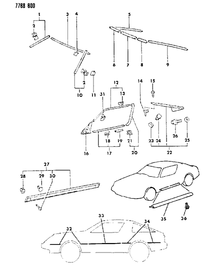 1987 Chrysler Conquest Mouldings - Exterior View Diagram