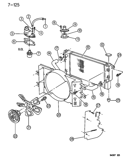 1995 Dodge Ram 2500 Radiator & Related Parts Diagram 2