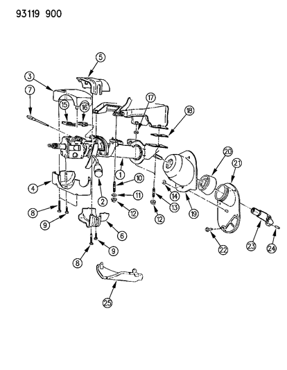 1993 Dodge Spirit Column, Steering, Upper And Lower Diagram