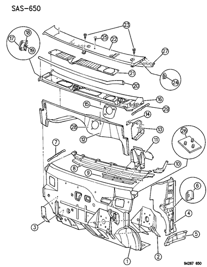 1995 Dodge Caravan Cowl & Dash Panel Diagram