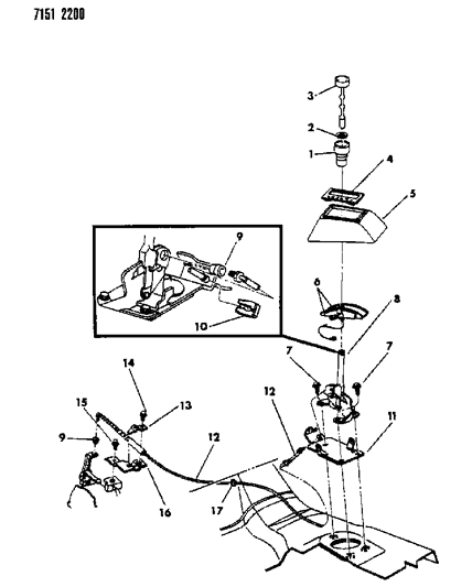 1987 Dodge Charger Controls, Gearshift, Floor Shaft Diagram