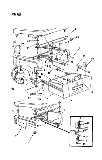 1988 Dodge Grand Caravan Riser Right Bucket Seat & Storage Box Diagram