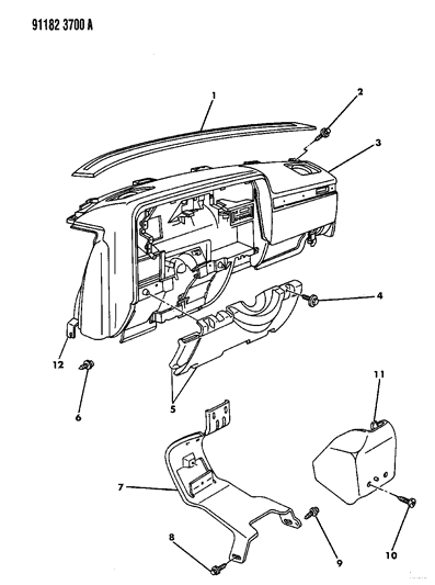 1991 Chrysler Imperial Instrument Panel Panel & Pad Diagram