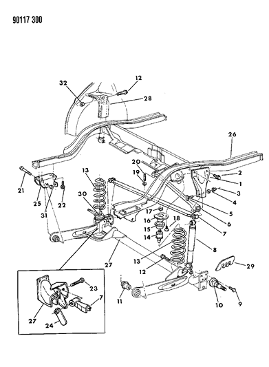 1990 Dodge Spirit Suspension - Rear Diagram