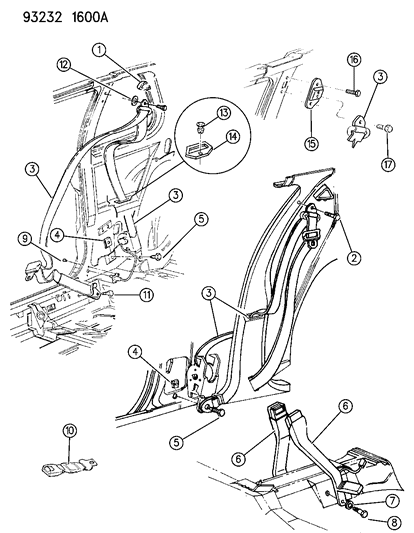 1993 Dodge Shadow Front Inner Seat Belt Diagram for DK52KV4