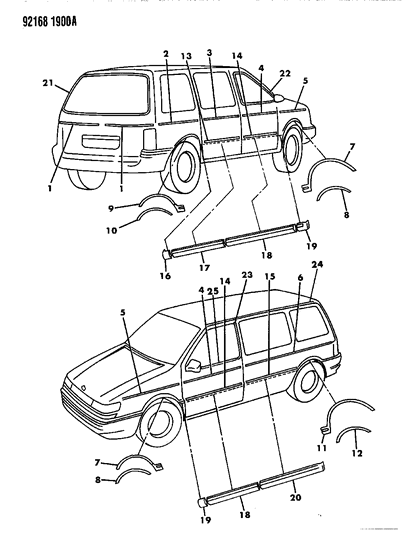 1992 Dodge Caravan Mouldings Diagram