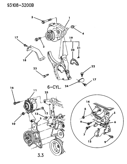 1993 Dodge Spirit Alternator & Mounting Diagram 2
