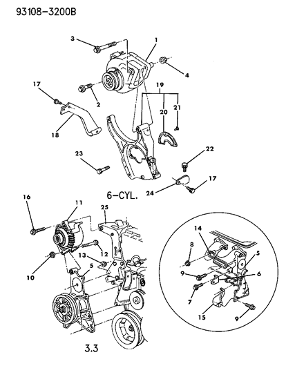 1993 Chrysler LeBaron GTC Alternator & Mounting Diagram 2