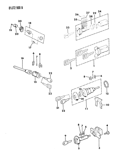 1984 Jeep Grand Wagoneer Cylinders & Keys Diagram