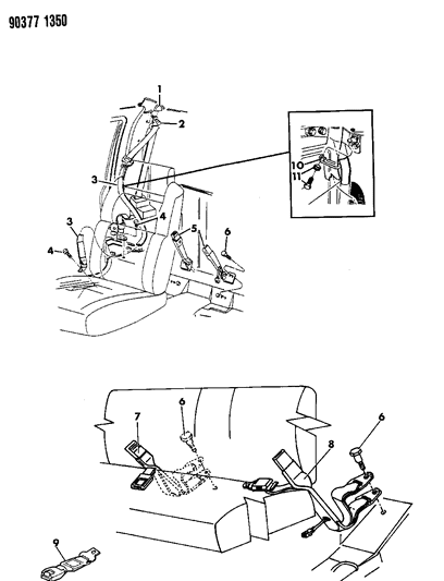 1990 Dodge Dakota Belts - Front Seat Diagram 2