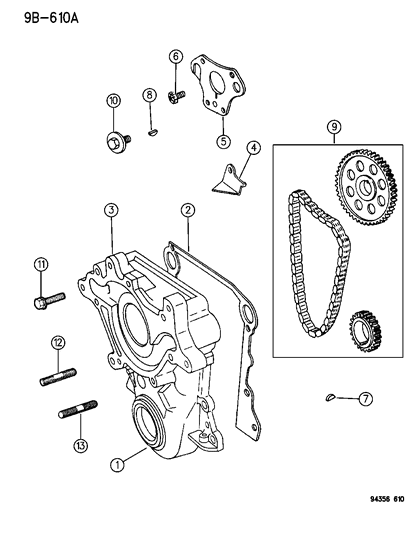 1994 Dodge Dakota Timing Gear & Case & Cover Diagram 1