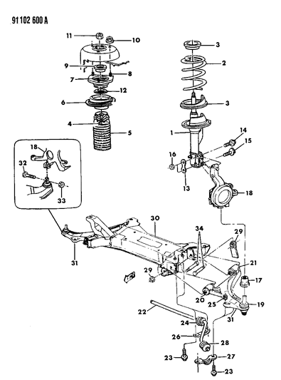 1991 Dodge Daytona Suspension - Front Diagram