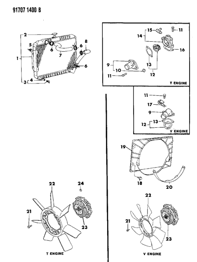 1991 Dodge Ram 50 Radiator & Related Parts Diagram 1