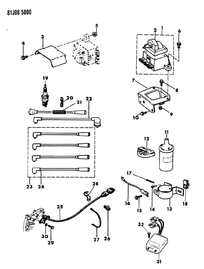 1985 Jeep J20 Ignition Coil & Ignition Control Module Assembly Diagram for 33002299