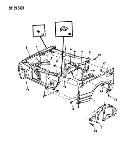 1991 Dodge Daytona Fender & Shield Diagram