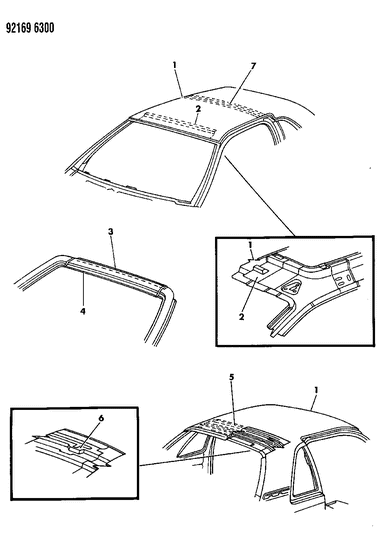 1992 Chrysler LeBaron Roof Panel & Windshield Frame Diagram