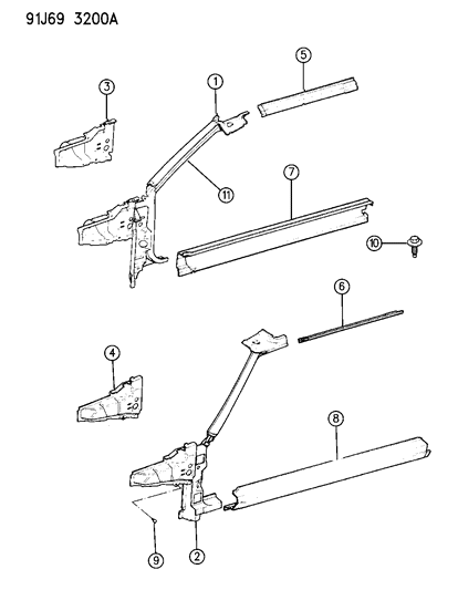 1991 Jeep Cherokee Panels, Body Side Diagram 1