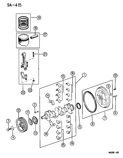 1996 Dodge Dakota Crankshaft , Piston & Flywheel & Torque Converter Diagram 1