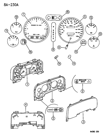 1994 Dodge Ram 1500 Tachometer Assembly (W/Screws & Circuit Board) Diagram for 4723729