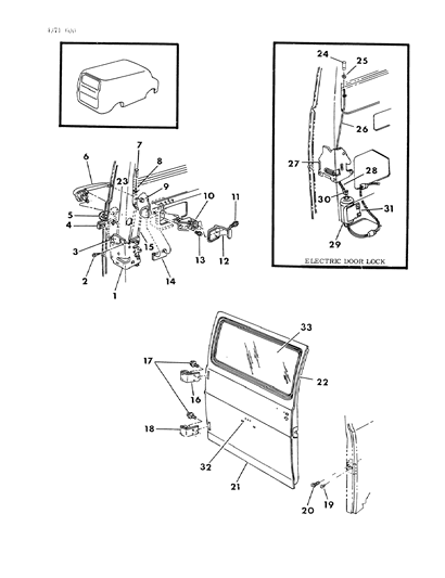 1985 Dodge Ram Van Door, Single Rear Cargo Glass, Controls And Weatherstrip Diagram